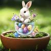 Easter Bunny Garden Stakes Outdoor Decor, 2D HD Printing Acrylic Rabbit & Colorful Eggs Ornaments with Weatherproof Design, Easy-Insert Spike