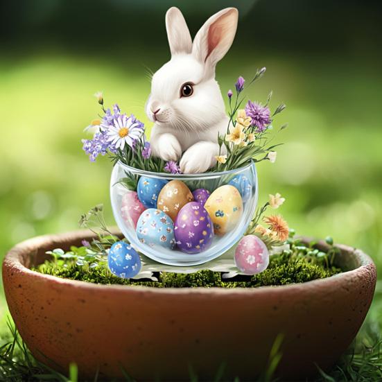 Easter Bunny Garden Stakes Outdoor Decor, 2D HD Printing Acrylic Rabbit & Colorful Eggs Ornaments with Weatherproof Design, Easy-Insert Spike