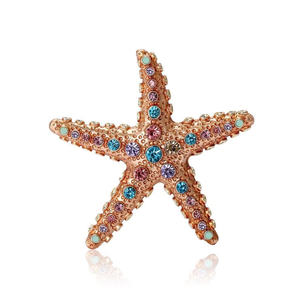 Party Jewelry Starfish Pin Gifts Metal Badge Fashion Sparkling Starfish Brooches Women