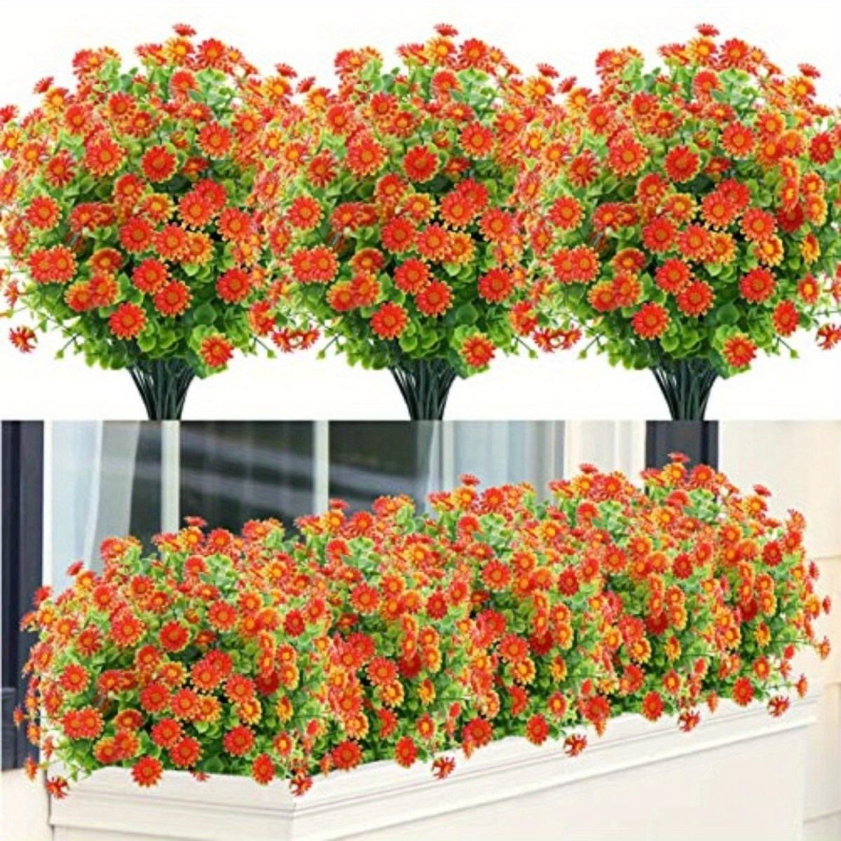 

10 связок искусственных цветов, искусственные цветы ромашки для украшения на открытом воздухе, не выцветают, искусственные пластиковые цветы для сада, крыльца, оконного ящика, декор оранжевый