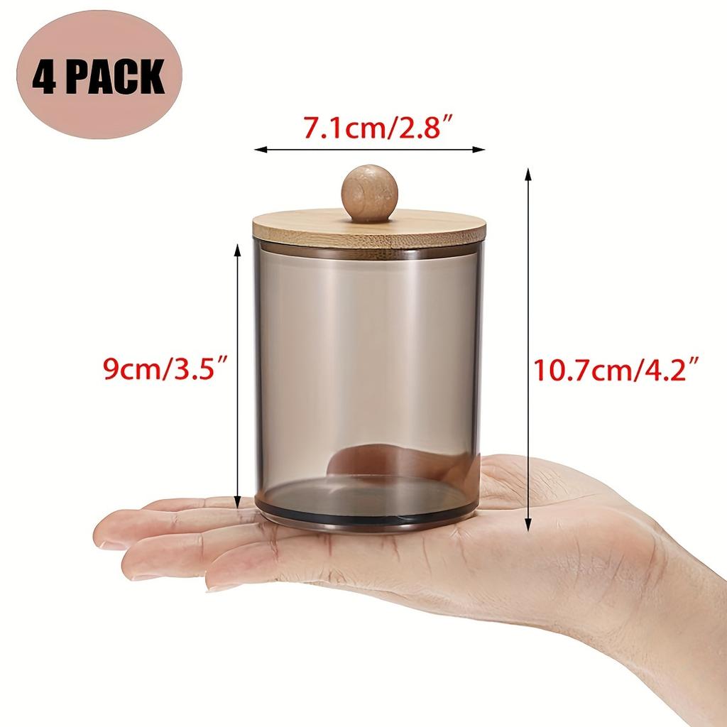 4 Packs Holder Dispenser With Bamboo Lid - 10-Ounce Bathroom Storage Containers for Cotton Balls Cotton Swab Bath Salts Vanity C