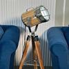 Nautical Silver and Wooden Searchlight Tripod Coastal Home Decor