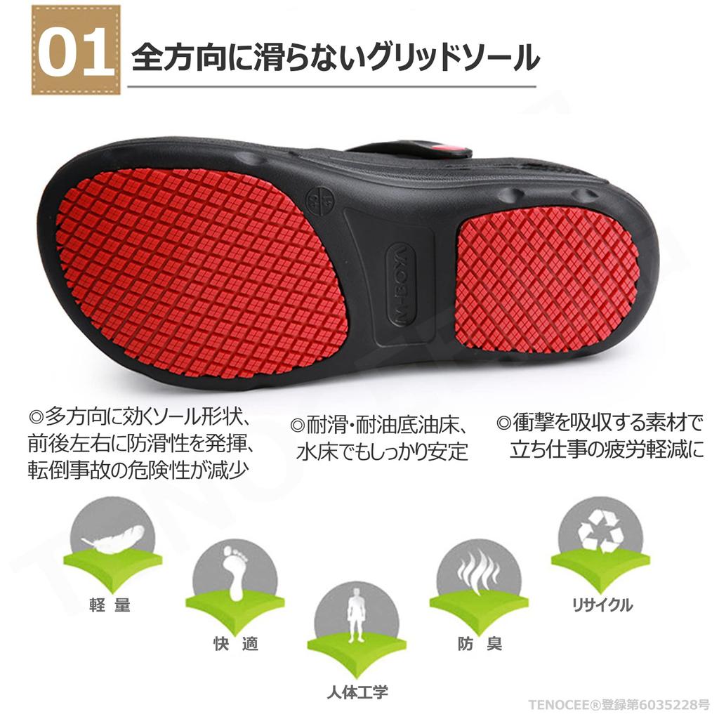 TENOCEE Chef Shoes, Black Clog Sandals for Men and Women, Restaurant Kitchen Shoes, Work Shoes, Lightweight, Non-Slip, Sizes 24.0cm and 24.5cm, Black