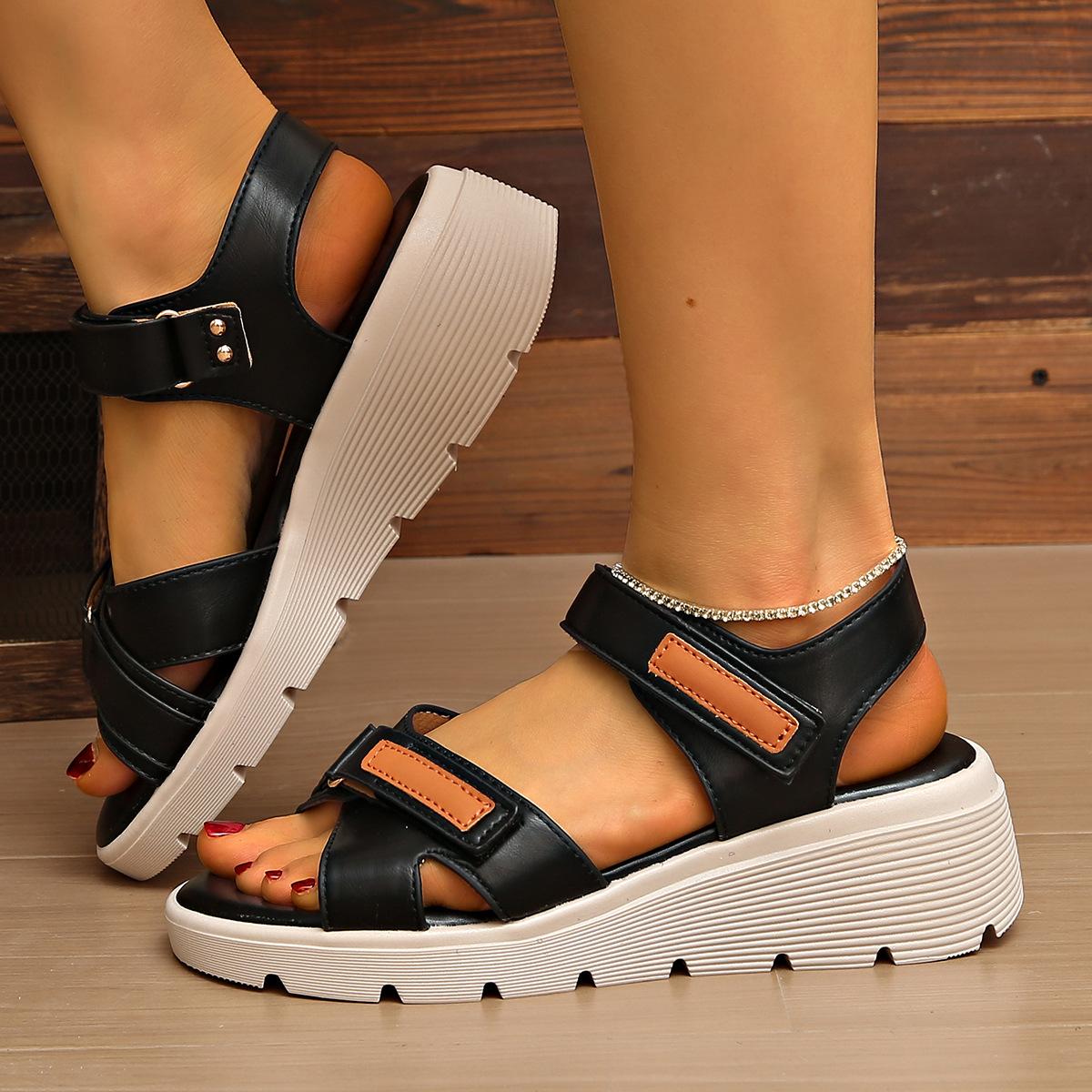 

Roman sandals women s new summer fashion fairy style with skirt French Velcro platform beach shoes 42 чёрный
