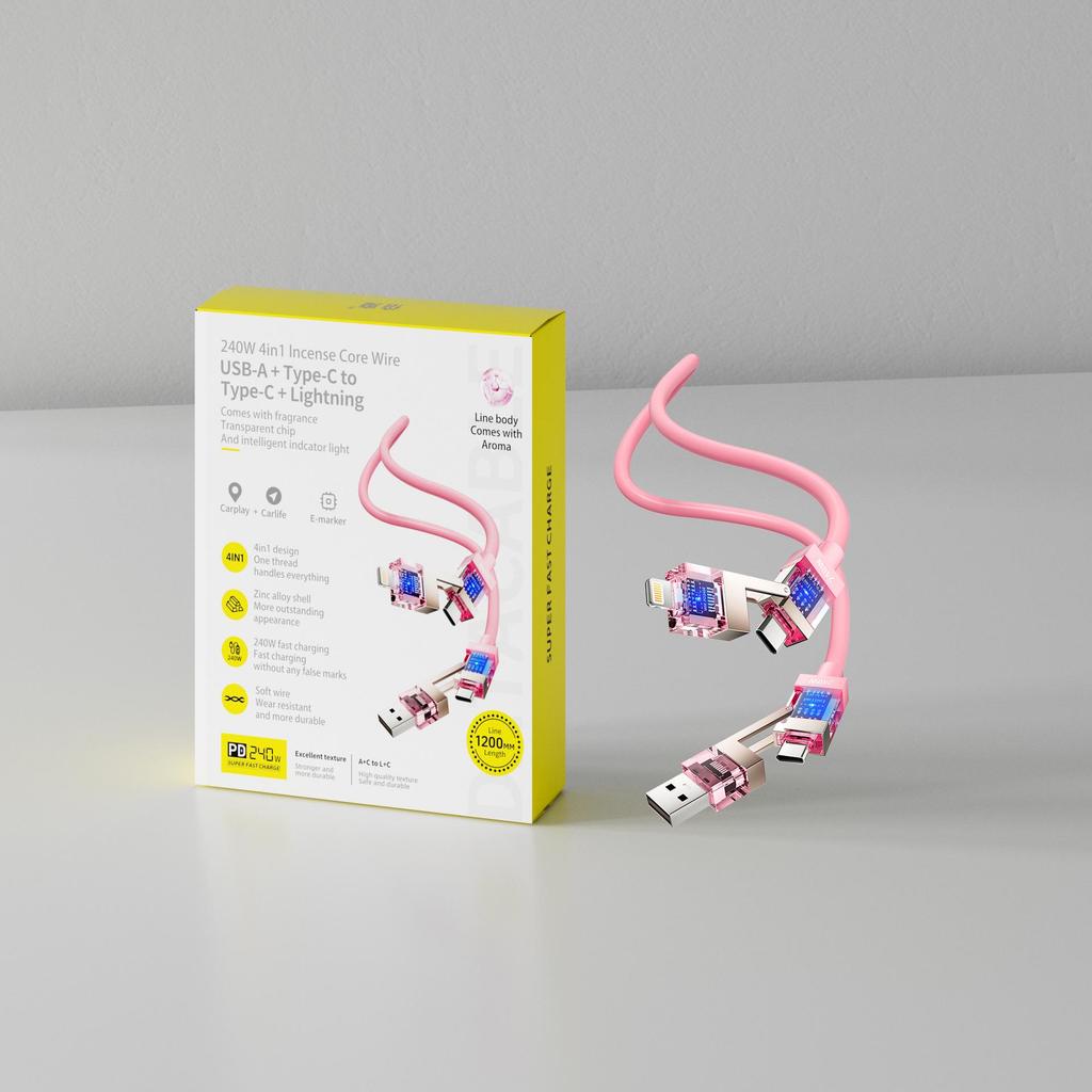 Smart Flash Charge: Baimo 240W 4-in-1 Aromatherapy Fast Charging Cable for Apple & Android
