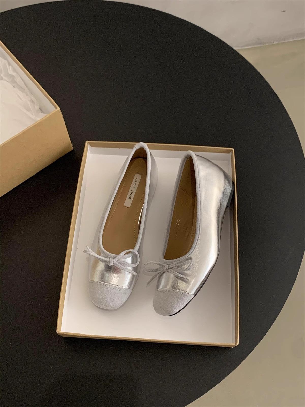 

2025 Gentle Evening Wind Bow Suede Single Shoes Inner Heightening Women s Shoes Shallow Mouth Soft Sole Grandma Shoes Ballet Shoes 39