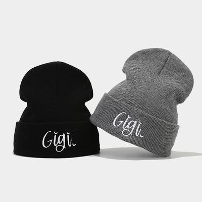 New Fashion Letter Embroidery Wool Stacking Hat Women's Literary Retro Versatile Casual Knitted Cold Hat