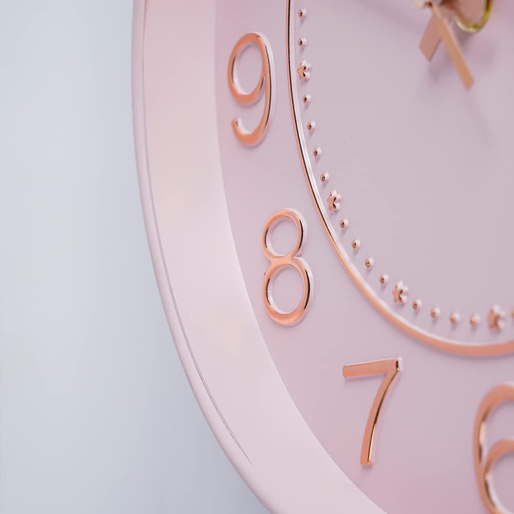 Stylish Wall Continuous Second Indoor Wall inches Diameter Clock, Quiet, Hand, Clock, 9.9 (25 cm) (Pink Gold)