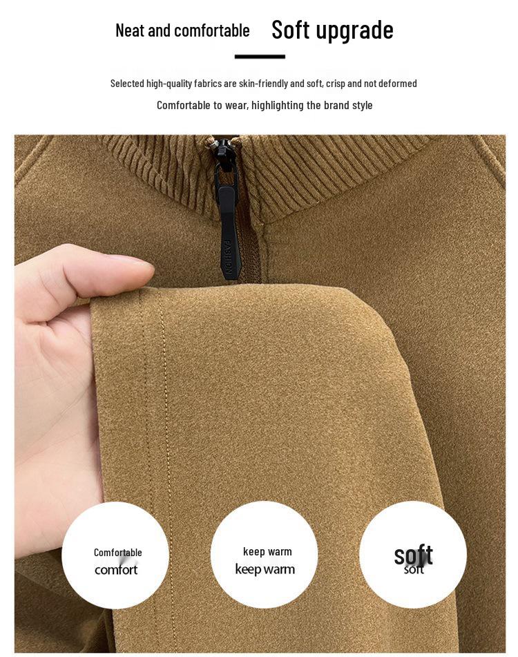 Men's Double-Sided Brushed Cationic Long-Sleeve Half-High Collar Zipper Sweatshirt