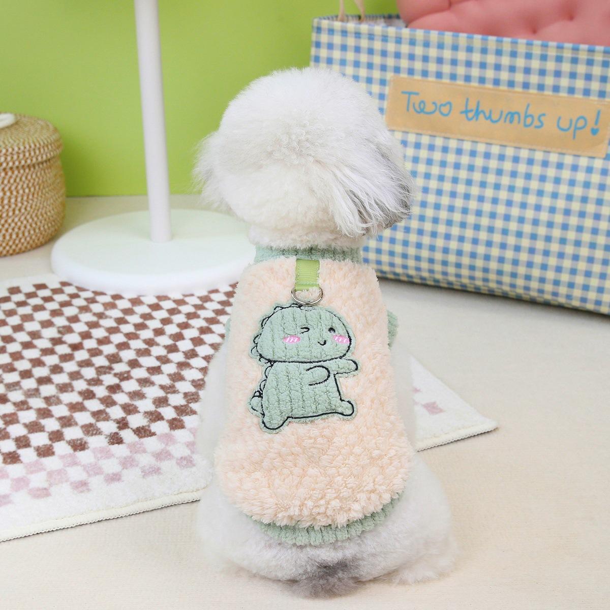 

Домашнее животное Маленькая собака Тедди Собачья одежда Весна Осень Зима Тяговое кольцо Жилет Динозавр Фланель Теплый XL зелёный