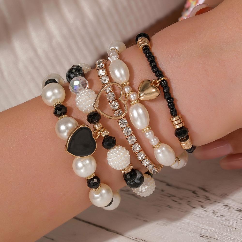 European and American multi-piece bracelet handmade beaded pearl rhinestone bracelet women's bohemian fashion love bracelet