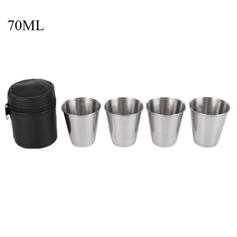 4Pcs 30ml/70ml Outdoor Practical Travel Stainless Steel Cups Mini Set Glasses for Whisky Wine with Case Portable Drinkware