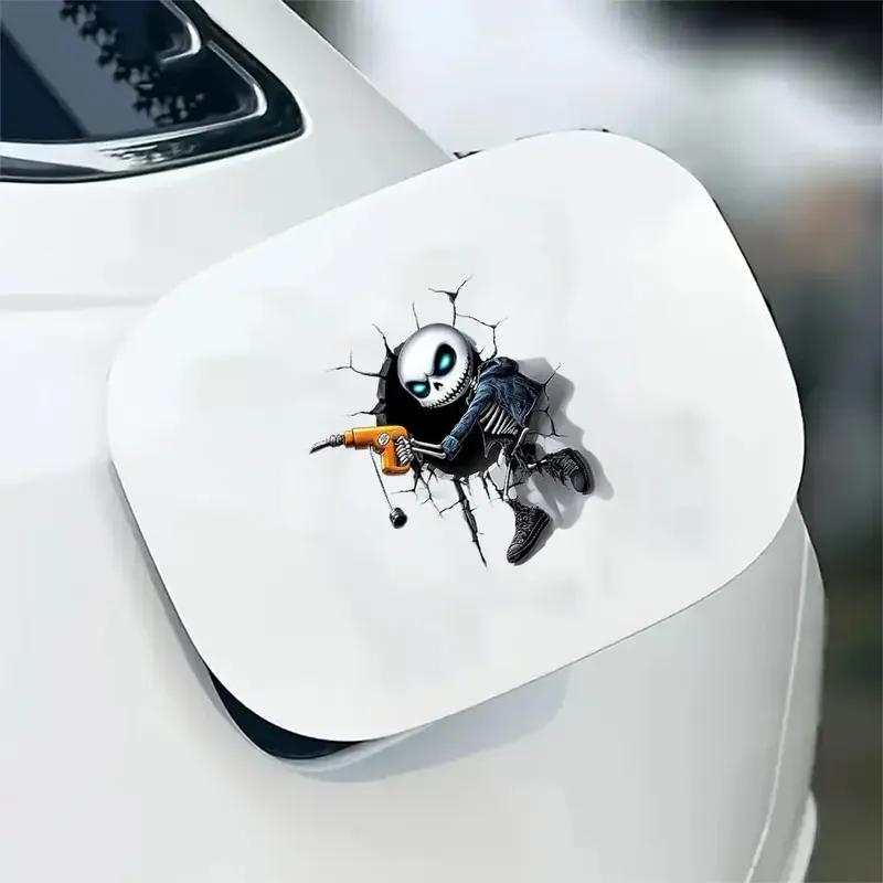 1PC Skull Car Fuel Tank Cap Sticker Funny Crack Skeleton Design Waterproof Vinyl Gas Cap Decal for Auto Decor