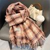 Korean Style Imitation Cashmere Plaid Scarf - Women's Warm, Thick, and Versatile Neck Warmer for Fall and Winter.