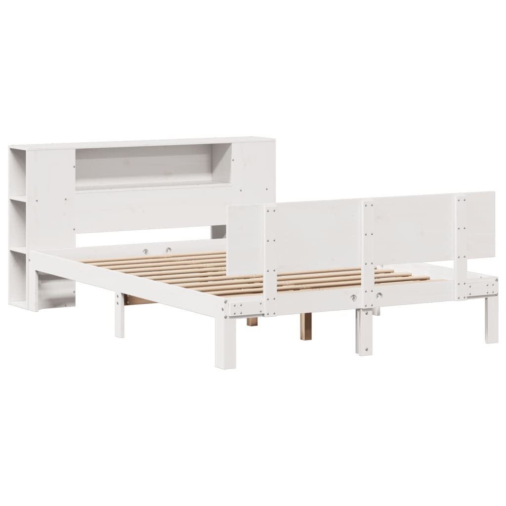 Solid Wood Bed with Shelf Without Mattress White 140x200 cm Pine