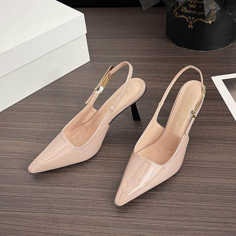 Patent Leather Bag Head Sandals Women's 2025 Summer New Versatile Thin Heel Pointed One-word Buckle Temperament High Heels