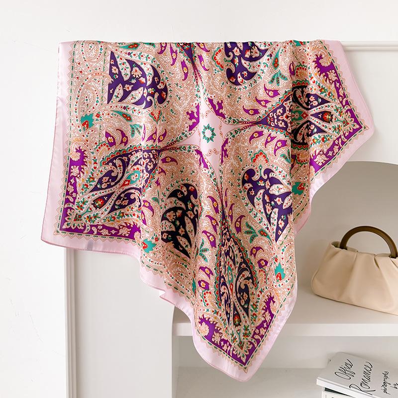 

Retro Paisley Silk Scarf Women Summer 70X70Cm Print Square Scarf Travel Hijabs Foulard Femme Bandana Scarves Hair Tie Band 70x70cm