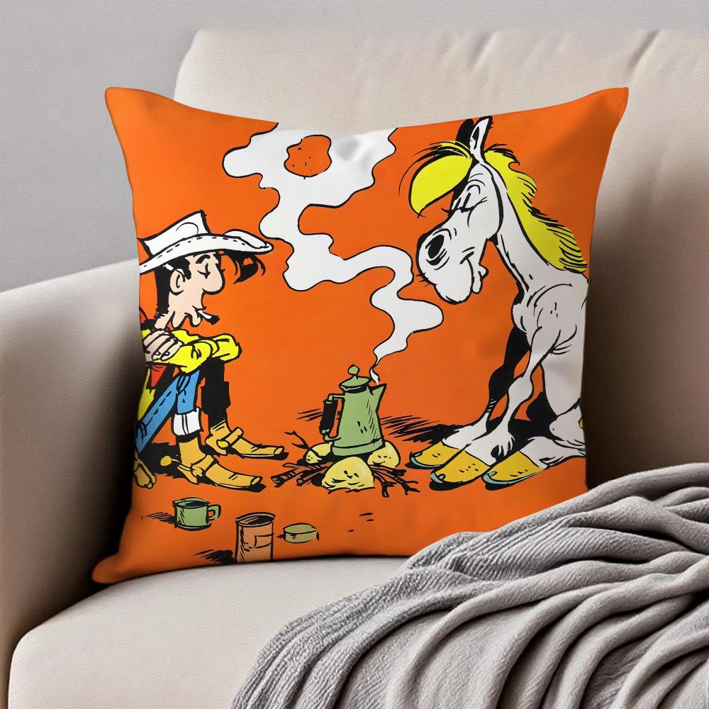 Classic Western Cartoon LLucky Luke Cushion Cover Pillowcase Antidustmite Invisible Zipper Short Plush Sofa Cushion