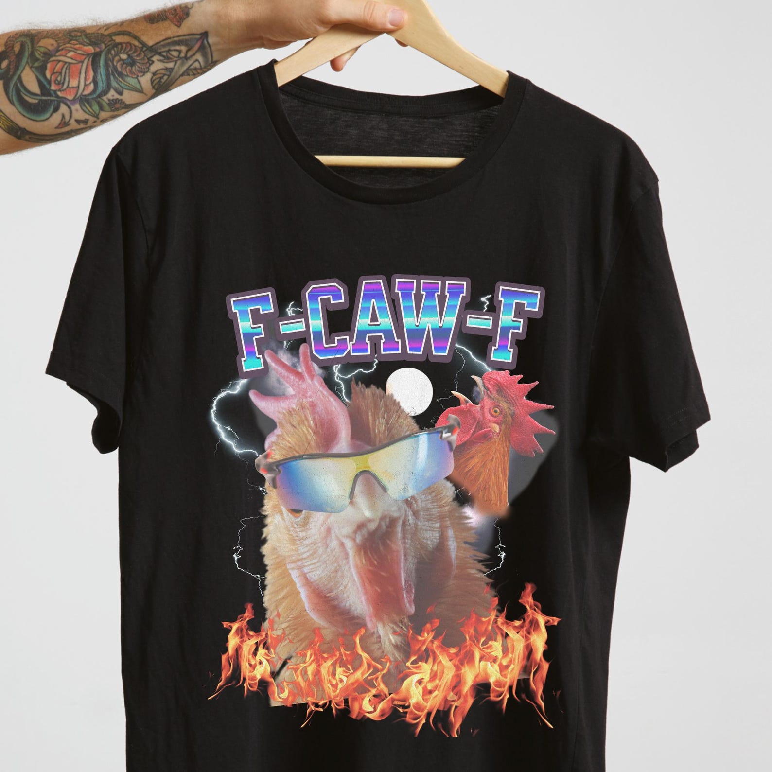Funny Chicken T-Shirt: Rooster Sunglasses Graphic Tee S