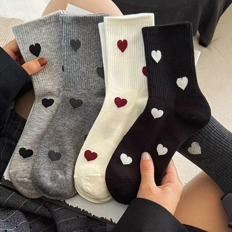 Women s Heart Socks - Mid-Calf Length, Autumn/Winter, Black/White/Gray, Student Style, Korean/Japanese Inspired, Dongdaemun Trendy. Light Gray