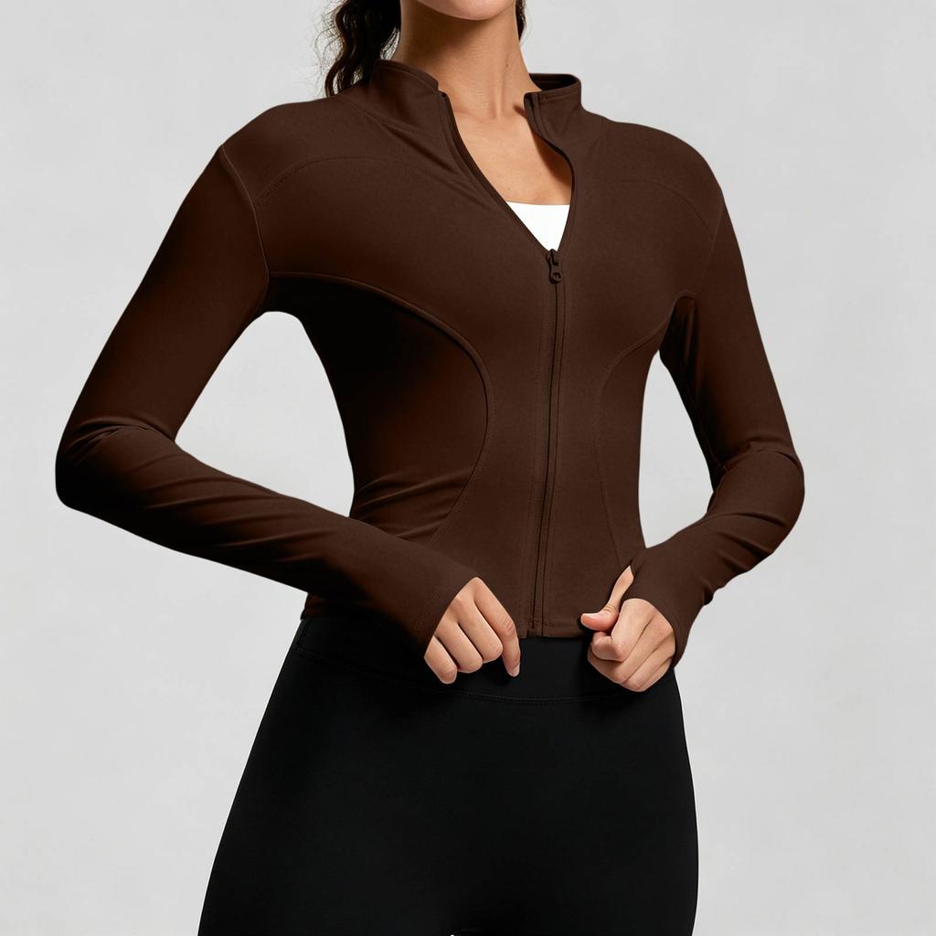 Women's Slim Fit Athletic Jacket Breathable Lightweight Full Zip Workout Running Fitness Sportswear Long Sleeve Activewear Top