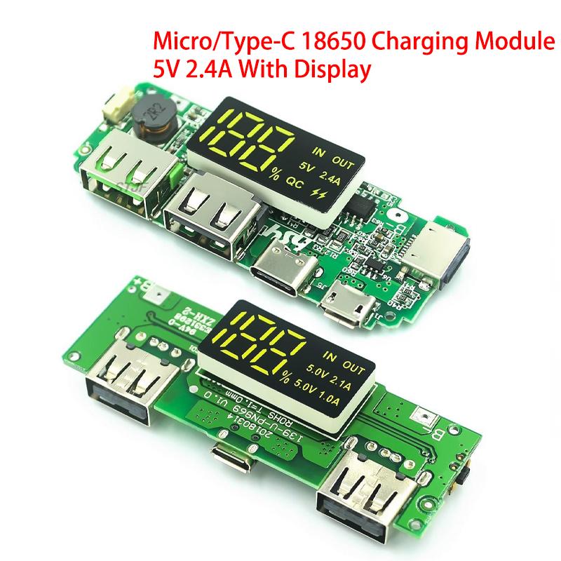 

LED Dual USB 5V 2.4A Micro/Type-C USB Mobile Power Bank 18650 Charging Module Lithium Battery Charger Board Circuit Protection