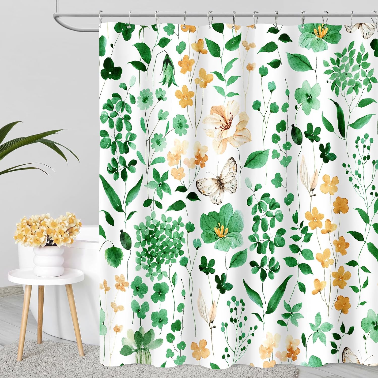 

Purple Floral Shower Curtain - Watercolor Wildflower & Butterfly Design, Spring Summer Bath Decor with Hooks, Lightweight Fabric W90XH180cm