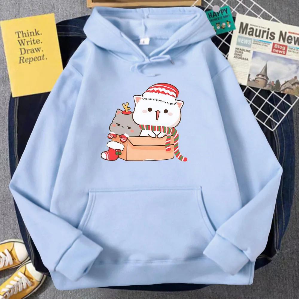 Peach and Goma Mochi Cat Hoodie Woman Streetwear Christmas Printed Kawaii Sweatshirts Winter Autumn Oversize for Couples Hoddies