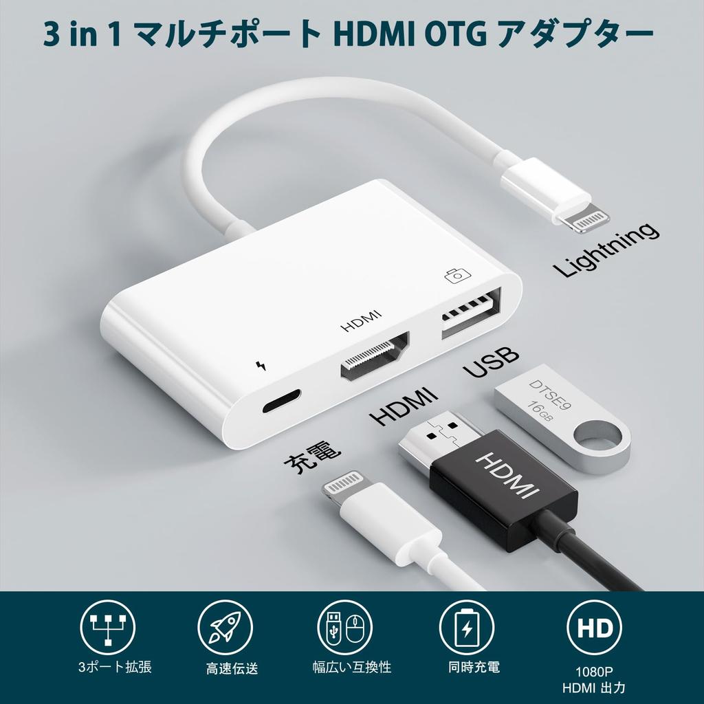 iPhone HDMI Conversion 1080P HDMI Port USB Port Lightning Fast PD Charging Lightning to USB Camera Bidirectional Transfer for iOS 13 and Camera Card