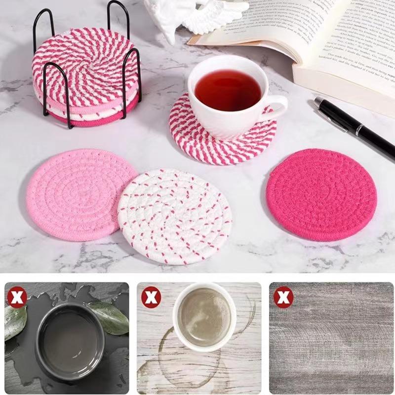 8 Cotton Rope Woven Placemats and Coasters: Handcrafted, Minimalist Coasters with a Japanese-Style Table Setting