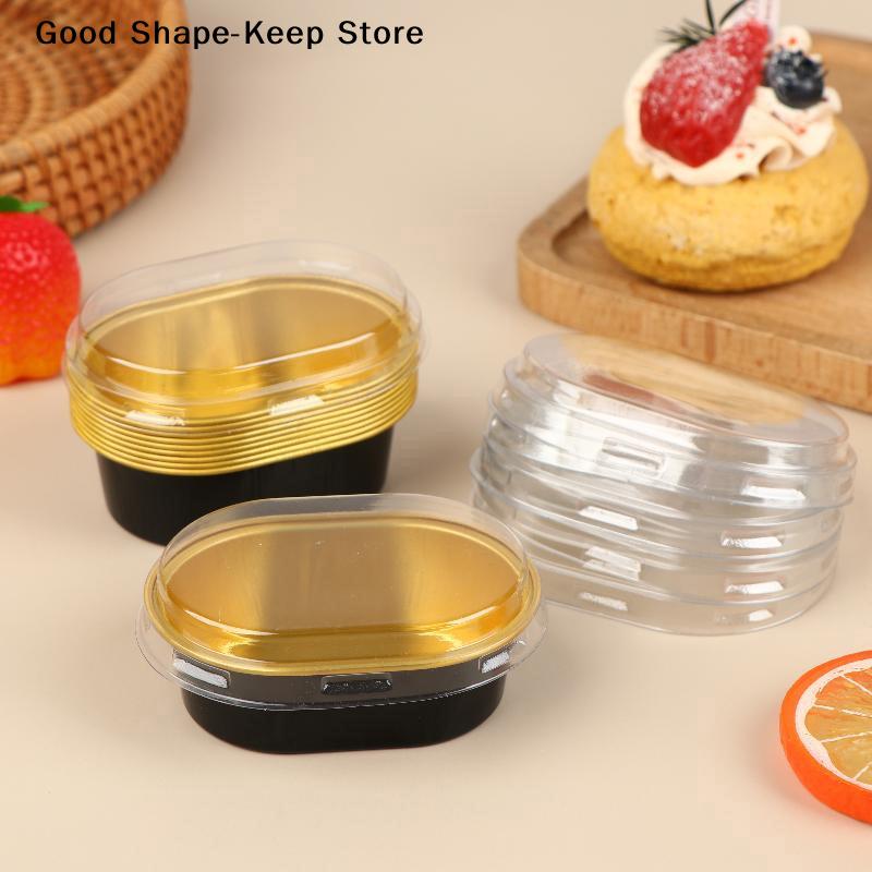 100Pcs 68ML Clear Lids Heat Resistant For Aluminum Foil Oval Non-Stick Baking Cups Cake Containers With Cakes
