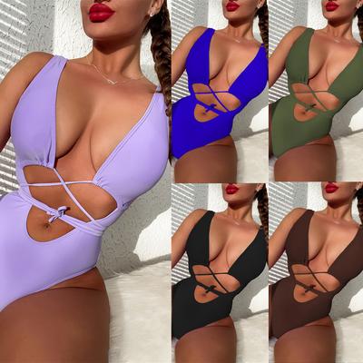 Mode Dames Sexy Effen Kleur Rugloos Mouwloos Zwempak Eendelig Badpak Zwemkleding Bikini