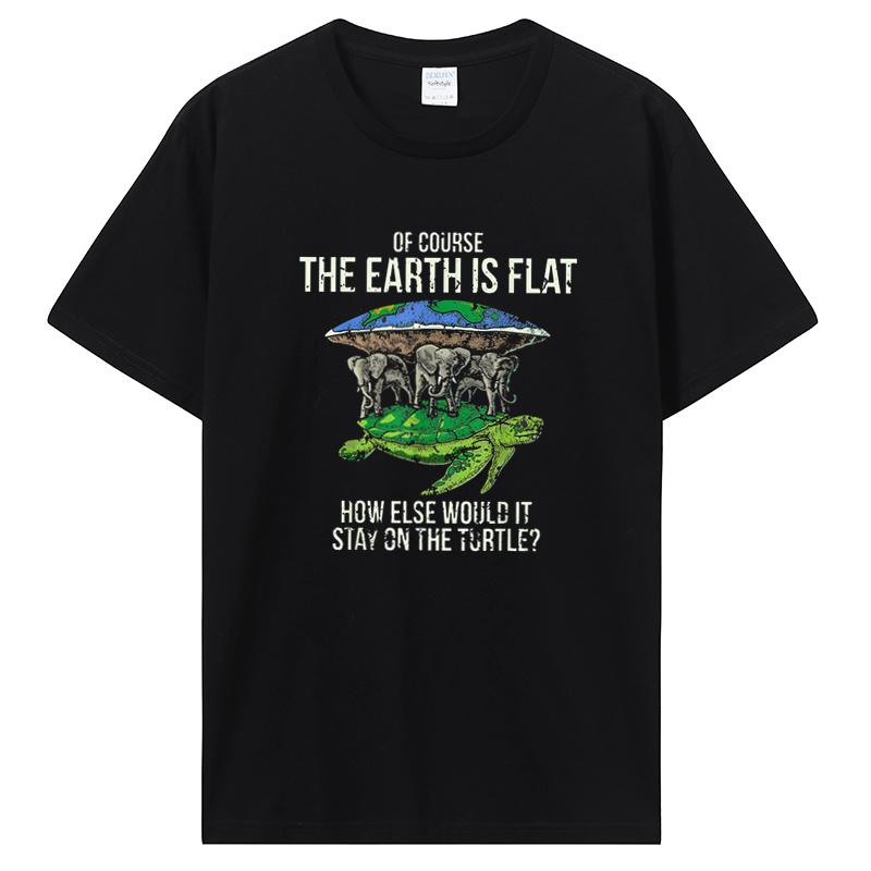 Funny Flat Earth Society T Shirt Turtle Elephants Graphic Cotton Tshirt Streetwear Harajuku Hip