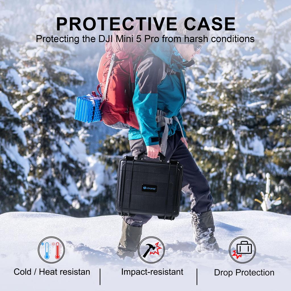 Lekufee Waterproof Hard Carrying Case for DJI Mini 5 Pro Fly More DJI RC N3 Charging and Other Accessories Drone, Combo, 2/RC (6pcs), Hub, (Case Only)