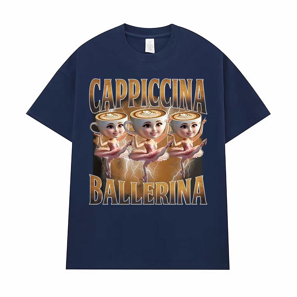 Baletnica Capuchina Śmieszne Kawa Mem Koszulki Mężczyźni Kobiety Lato Pop Vintage Krótki Rękaw Koszulki Estetyczne Codzienne Humor Koszulka