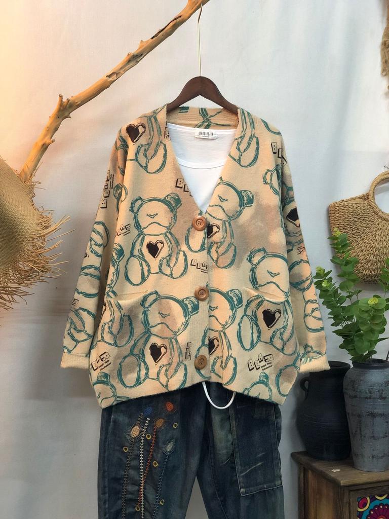 Factory new autumn and winter cute printed imitation mink velvet jacket women's Korean version loose lazy sweater