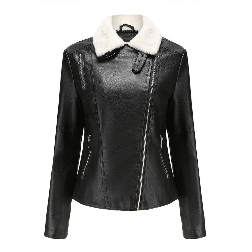 2026 Autumn Winter Women's Plus Velvet Leather Jacket Fema Fur Integrated Leather Coats Women Thicken Lapel Casual Jacket