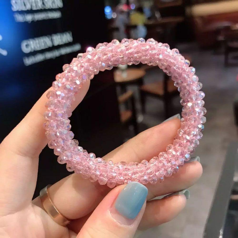 

Эластичные Модные для Женщин Кристалл Студентки Резинка Держатель для Хвоста Веревка для Волос Резинки розовый