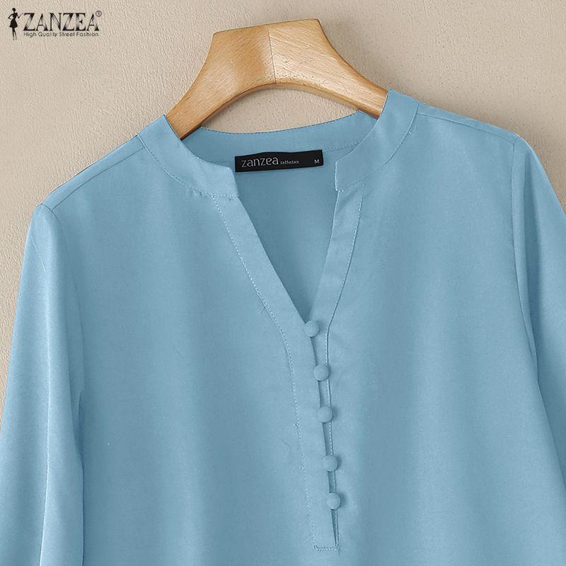 ZANZEA Women Casual V-Neck Solid Color Loose Long Sleeve Blouse