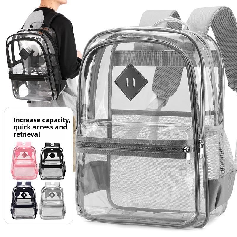 Transparente PVC-Doppelschultertasche mit mehreren Fächern für Schüler und Reisen