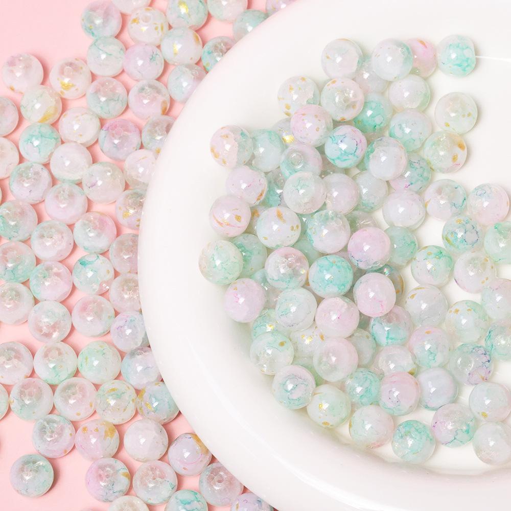 Yori 40pcs 10mm Imitation Crack Glass Beads Round Loose Spacer Beads for Jewelry Making DIY Bracelets Phone Chain Accessories
