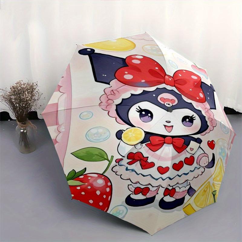 Maid Kuromi Automatic Folding Umbrella - 3 Folding Design, Vivid Cartoon Pattern, Suitable for Outdoor Activities, A Gift for Fans In All Seasons.Y063