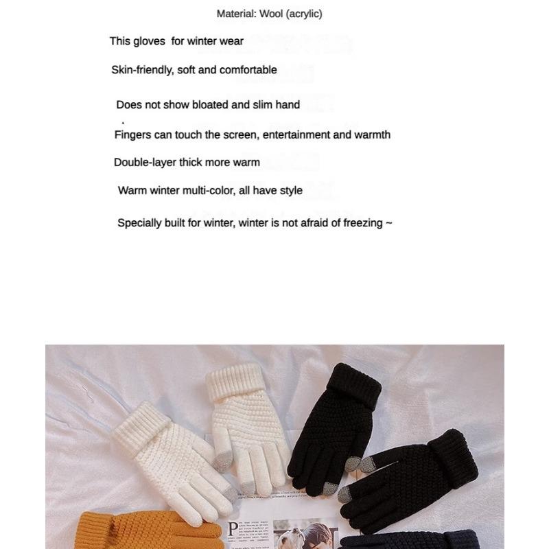Autumn and Winter Warm Gloves Student Wool Knitted Thickened Velvet Cold Protection Riding Jacquard Finger Gloves Touch Screen Female