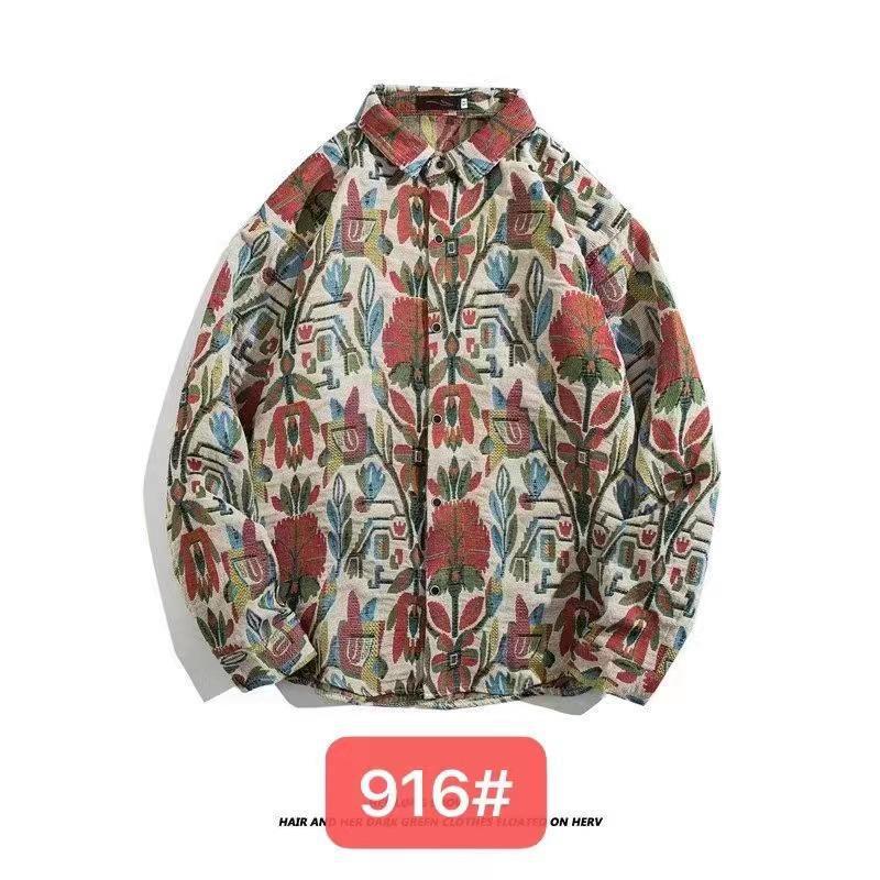 

Мужская кубинская винтажная ретро-рубашка с длинным рукавом — японский этнический стиль для осени и зимы L