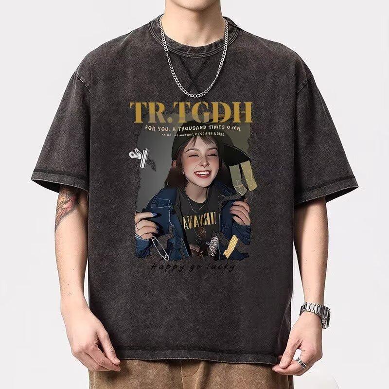 

Футболка мужская с коротким рукавом в американском стиле, с забавным ретро принтом в стиле хип-хоп, летний инс уличный хип-хоп свободный топ с круглым вырезом 5XL серый