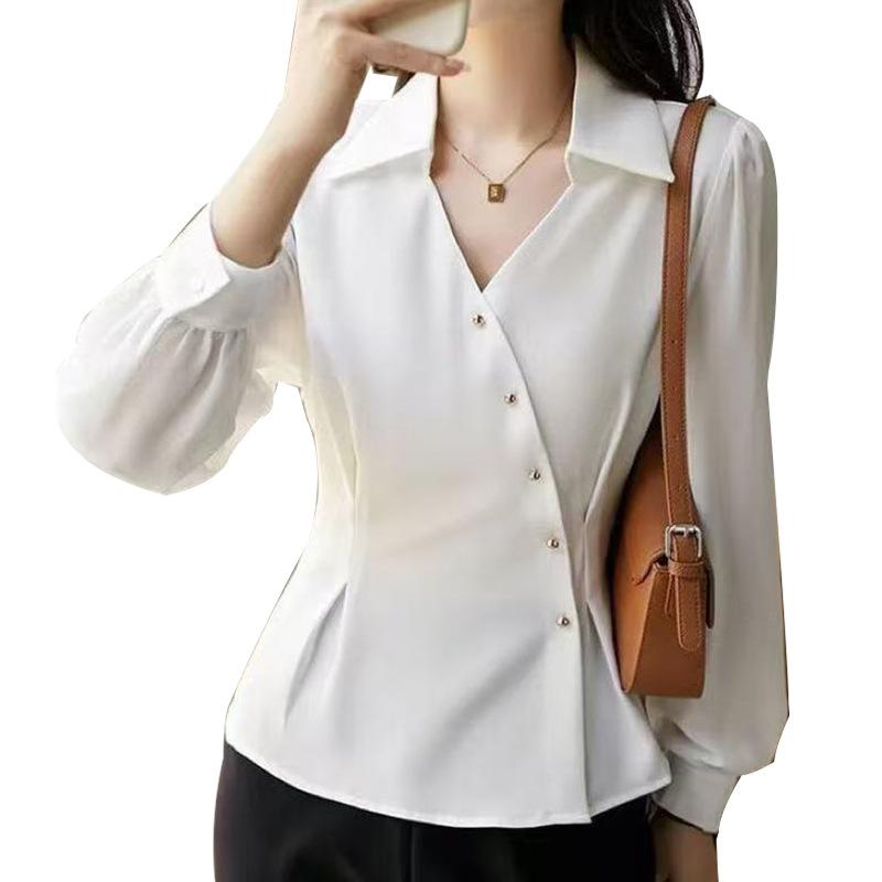 

2026 New Autumn and Winter Women s Long-sleeved Shirt Solid Color Fashion Simple Casual Versatile XL білий