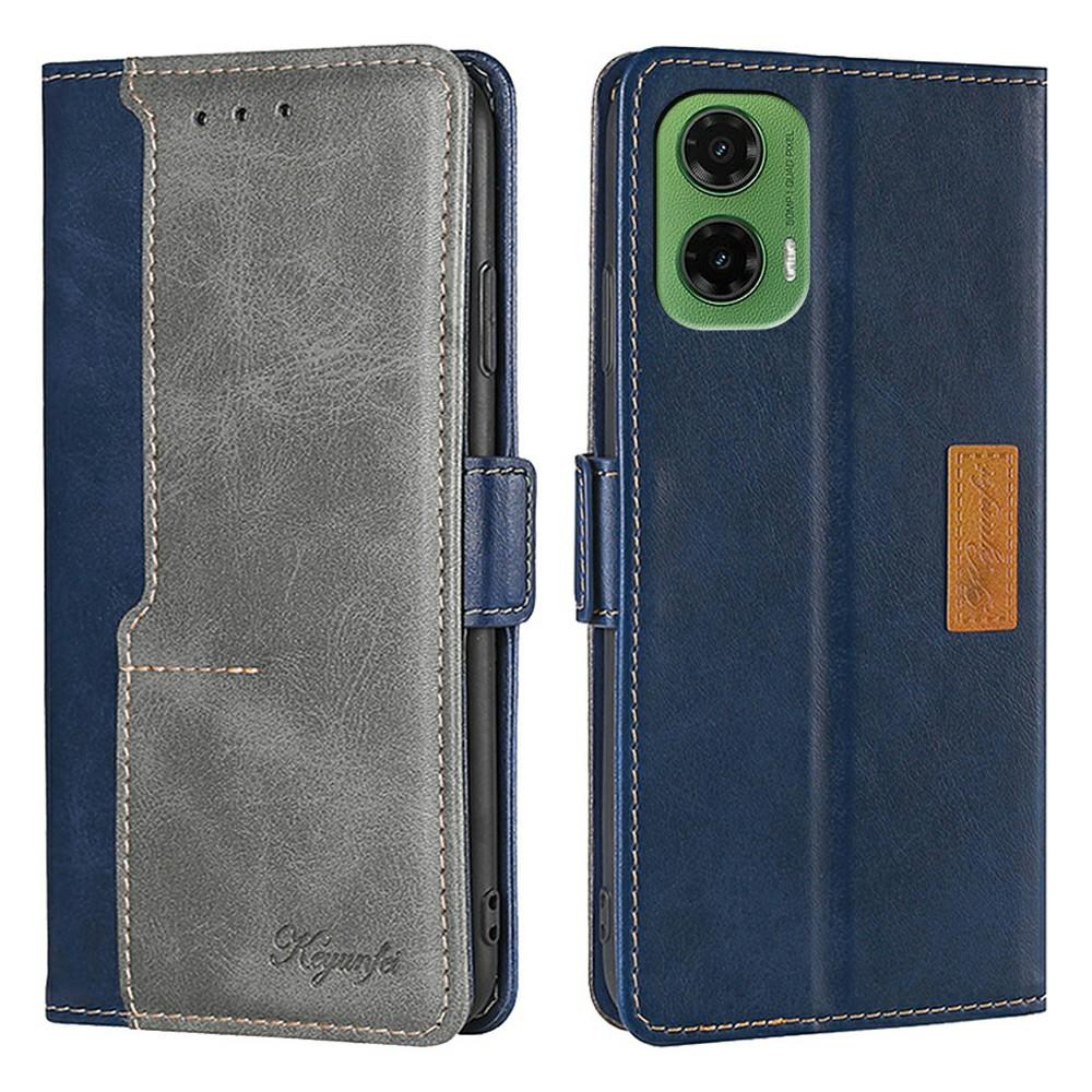 

For Motorola Moto G35 5G Case Contrast Color Wallet Leather Phone Cover Blue+Grey