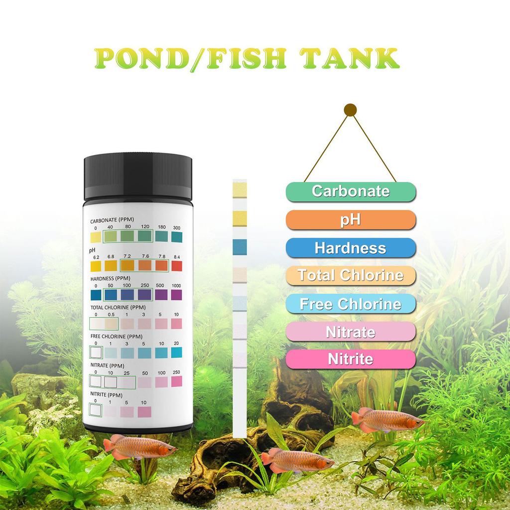 Aquarium Test Strips 50Pcs Easy Testing for PH Chlorine Hardness Alkalinity Fishtank Water Quality Carbonate Test Strips