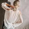 Women's Chiffon Blouse Unique Transparent Lace Floral Embroidery Cloth Fashion Top