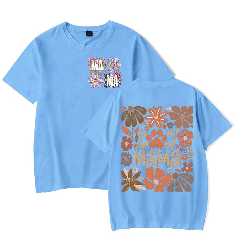 Dog Mama Fashion Casual T-shirts Funny Gift for Dog Owner Short Sleeve Tee Floral Boho Vintage T-Shirt Design Women's Clothing